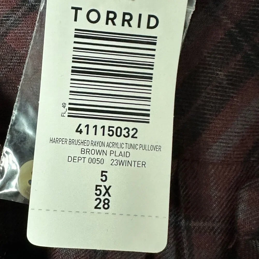 NWT Torrid Harper Brushed Tunic Pullover Brown Plaid Sz 5 (28) Long Sleeves - Picture 8 of 12